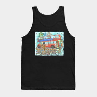 Cute Skeletons - Día De Los Muertos - Mumba City- Red Double Decker Bus Tank Top